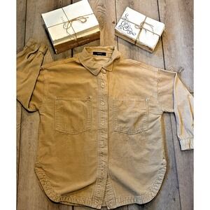 Forever 21 Corduroy Tan Jacket Shirt Women's Size Large Snap Button Casual